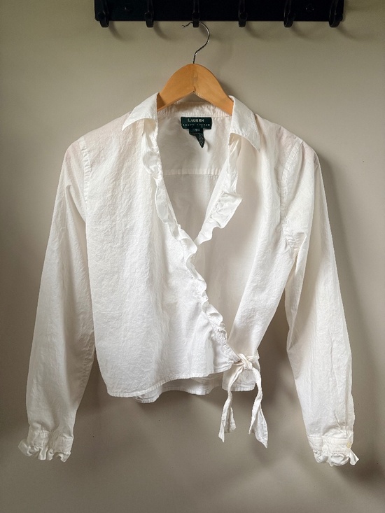 Lauren Ralph Lauren Tops - Lauren Ralph Lauren White Ruffle Wrap Tie Top Shirt S